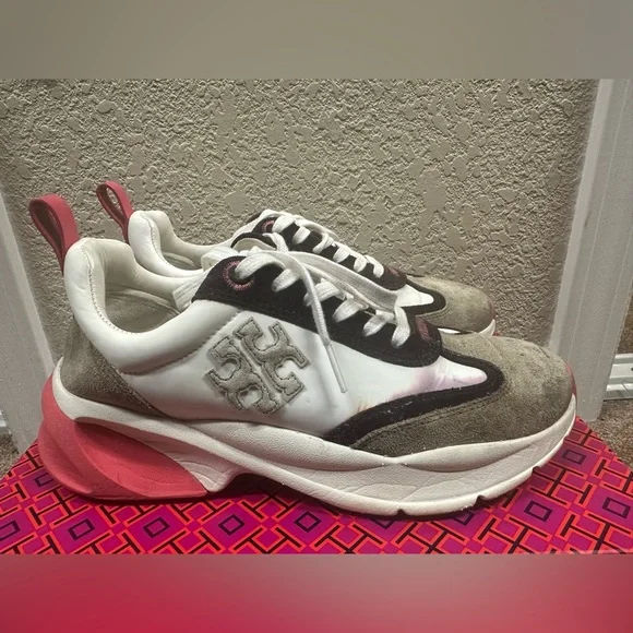 Tory Burch White, Gray & Pink Platform Sneakers - Picture 2 of 6